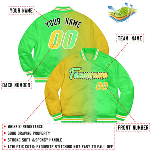 Custom Neon Green Gold-Black Two Tone Gradient Fashion Varsity Jacket for Team