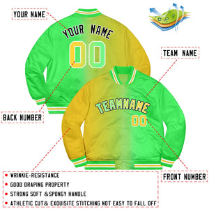 Custom Neon Green Gold-Black Two Tone Gradient Fashion Bomber Jacket for Team