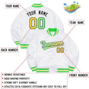 Custom White Neon Green-Black Solid Gradient Fashion Letterman Bomber Varsity Jacket