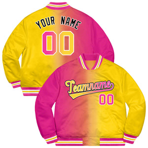 Custom Gold Pink-Black Two Tone Gradient Fashion Letterman Bomber Varsity Jacket