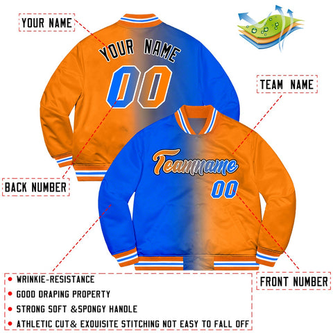 Custom Orange Panther Blue-Black Two Tone Gradient Fashion Varsity Jacket for Teams