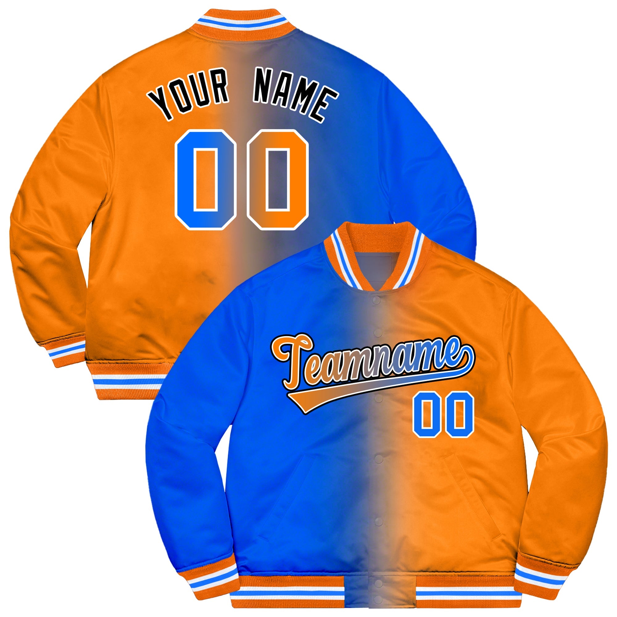 Veste Letterman à la mode dégradée bicolore bleu-noir Orange personnalisée