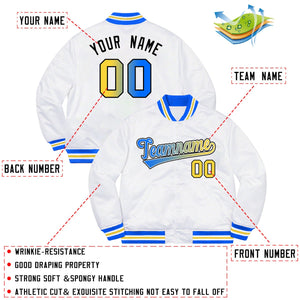 Custom White Powder Blue-Black Solid Gradient Fashion Letterman Bomber Varsity Jacket