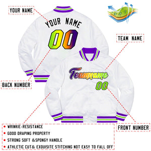 Custom White Purple-Black Solid Gradient Fashion Letterman Bomber Varsity Jacket