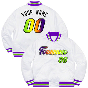 Custom White Purple-Black Solid Gradient Fashion Letterman Bomber Varsity Jacket