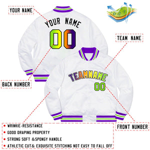 Custom White Purple-Black Solid Gradient Fashion Letterman Bomber Varsity Jacket