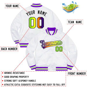 Custom White Purple-Black Solid Gradient Fashion Letterman Bomber Varsity Jacket