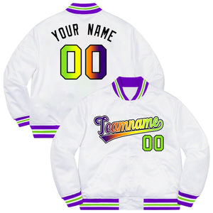 Custom White Purple-Black Solid Gradient Fashion Letterman Bomber Varsity Jacket