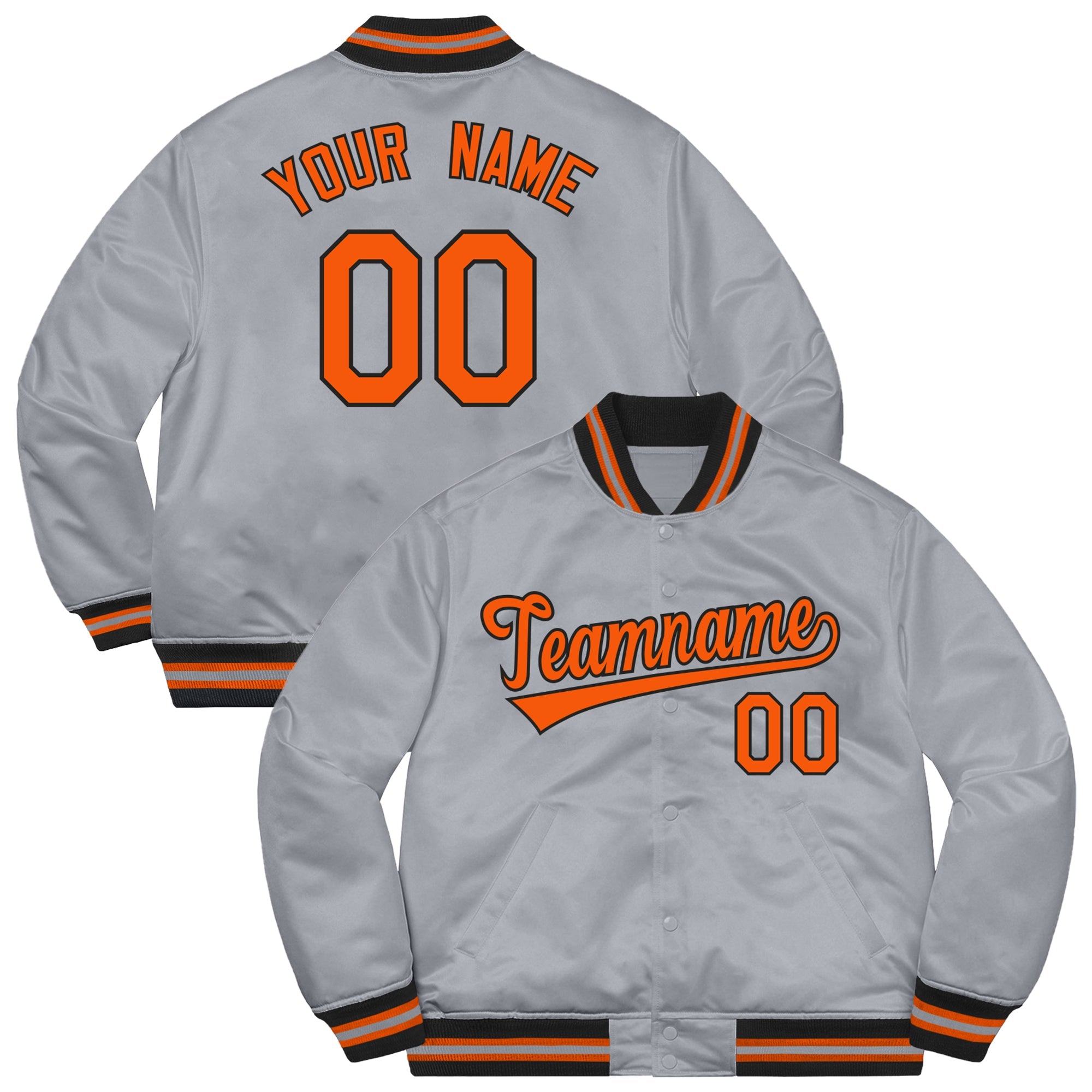 Custom Gray Orange-Black Letterman Solider Classic Style Varsity Full-Snap Jacket