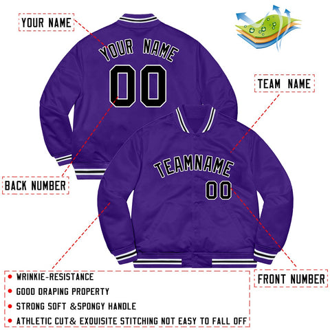 Custom Purple Black-White Letterman Solider Classic Style Varsity Full-Snap Jacket