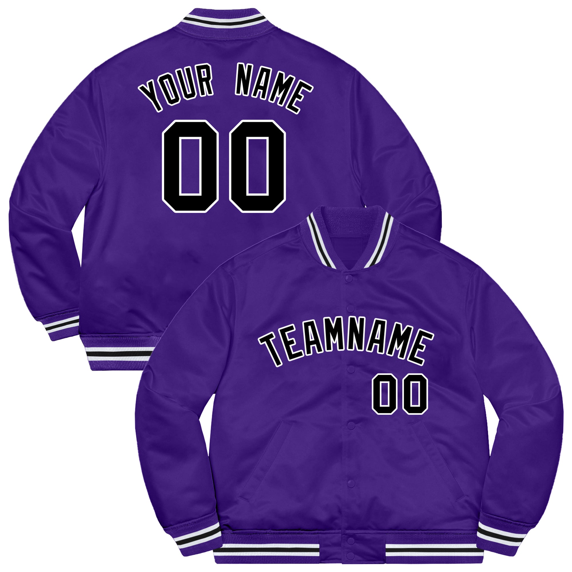 Custom Purple Black-White Letterman Solider Classic Style Varsity Full-Snap Jacket