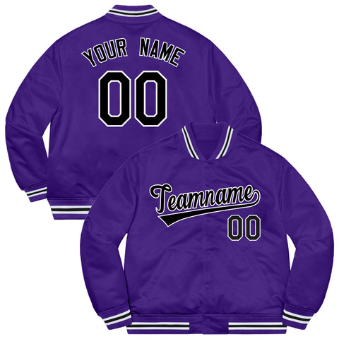 Custom Purple Black-White Letterman Solider Classic Style Varsity Full-Snap Jacket