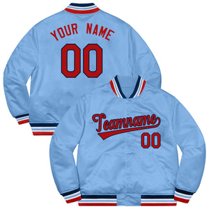 Custom Light Blue Red-Navy Letterman Solider Classic Style Varsity Full-Snap Jacket