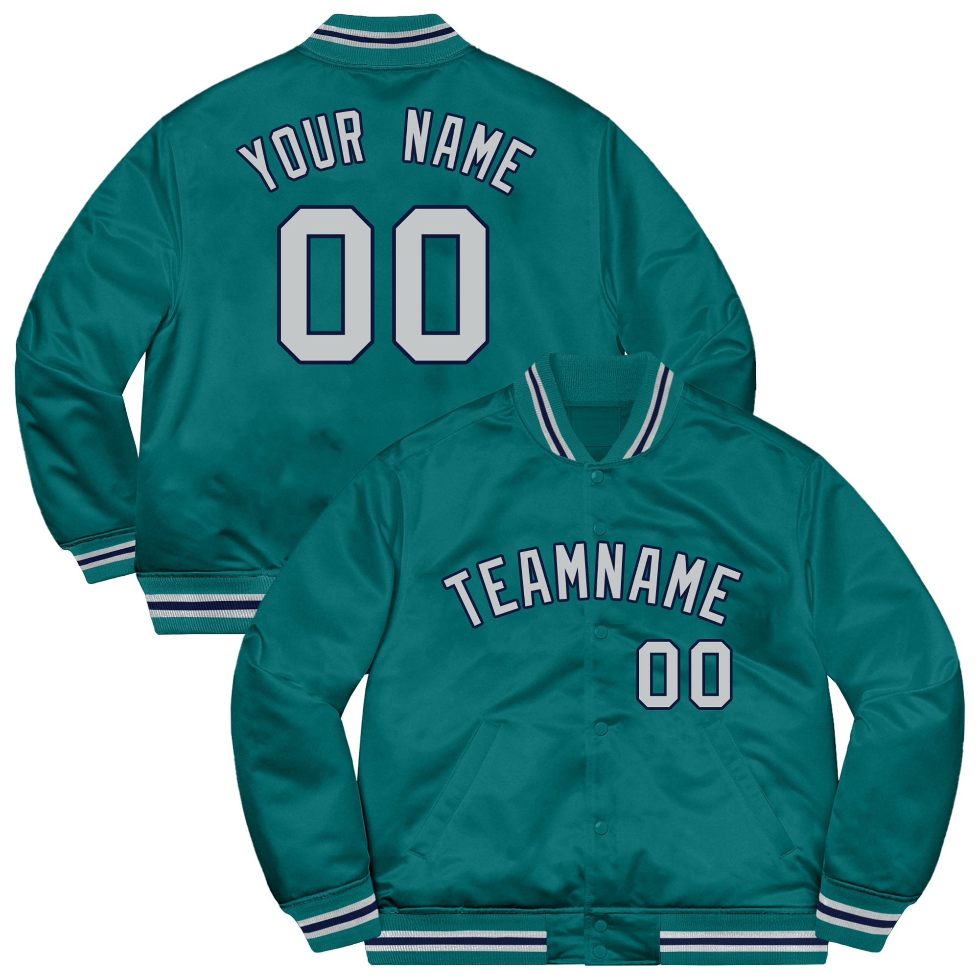 Custom Aqua Gray-Navy Letterman Solider Classic Style Varsity Full-Snap Jacket