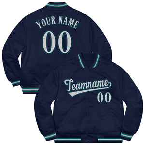 Custom Navy Gray-Aqua Letterman Solider Classic Style Varsity Full-Snap Jacket