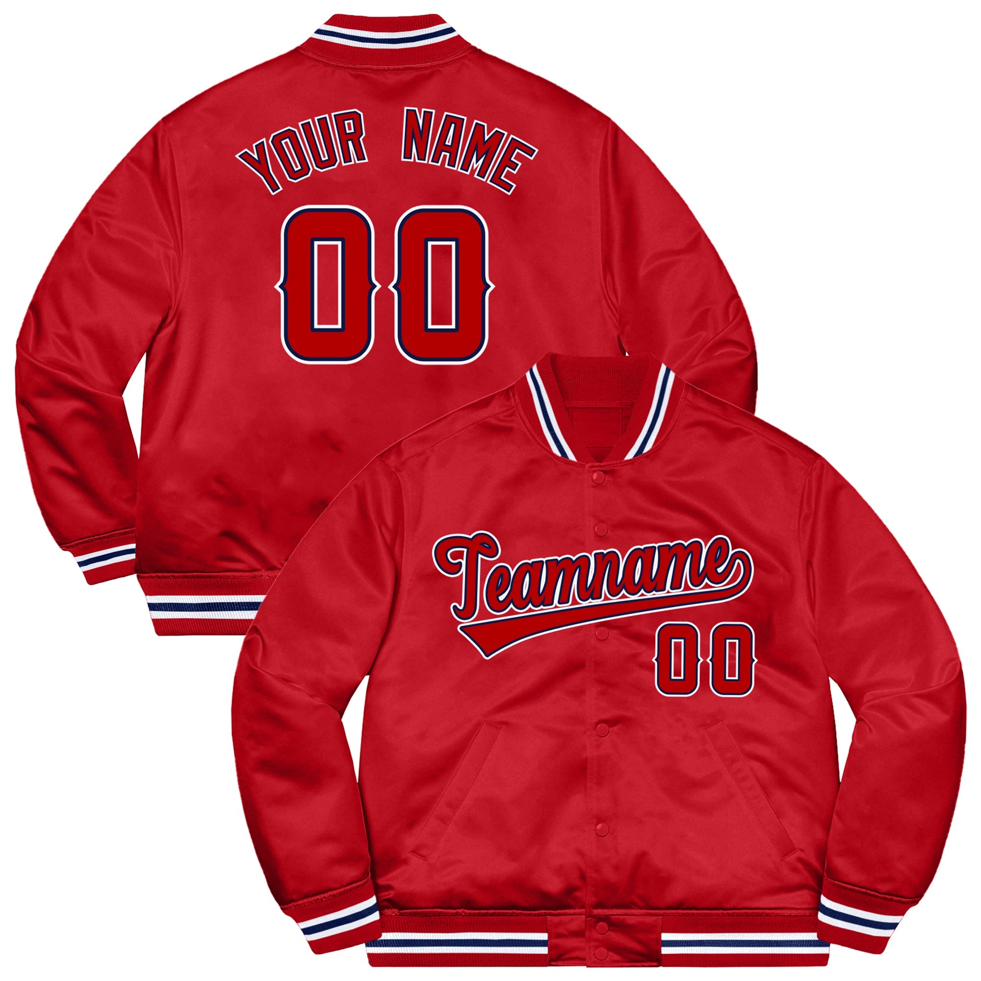 Custom Red Navy-White Letterman Solider Classic Style Varsity Full-Snap Jacket