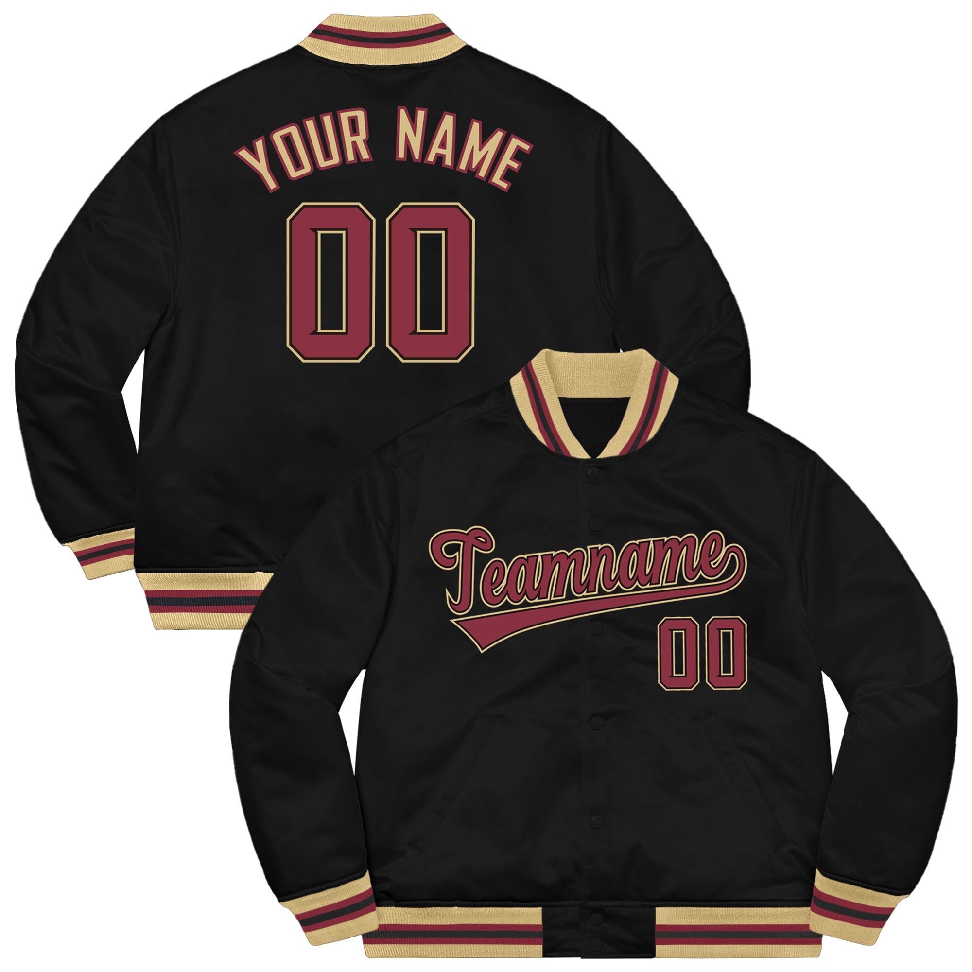 Custom Black Red-Khaki Letterman Solider Classic Style Varsity Full-Snap Jacket