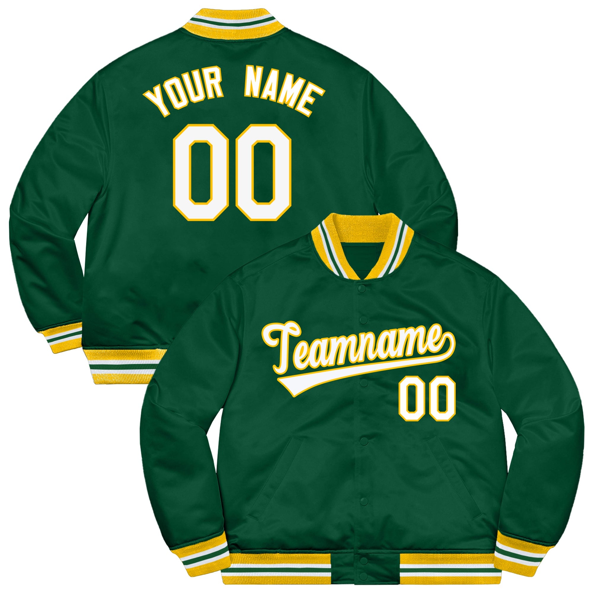 Custom Green White-Gold Letterman Solider Classic Style Varsity Full-Snap Jacket