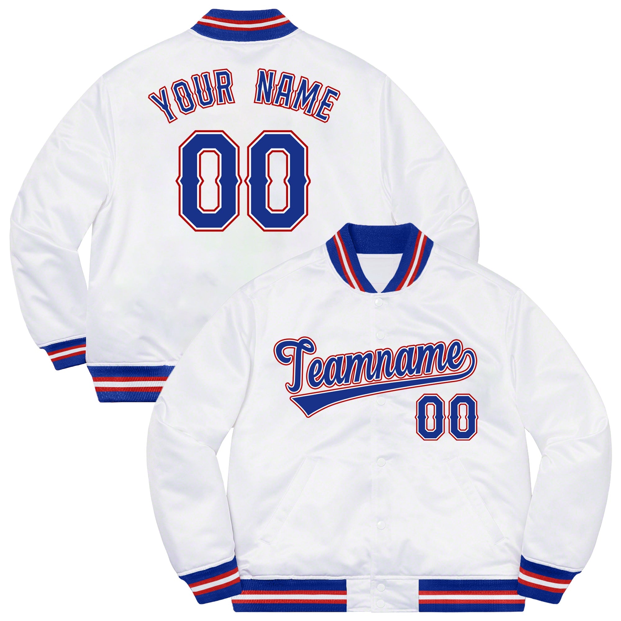 Custom White Royal-Red Letterman Solider Classic Style Varsity Full-Snap Jacket