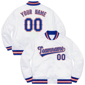 Custom White Royal-Red Letterman Solider Classic Style Varsity Full-Snap Jacket