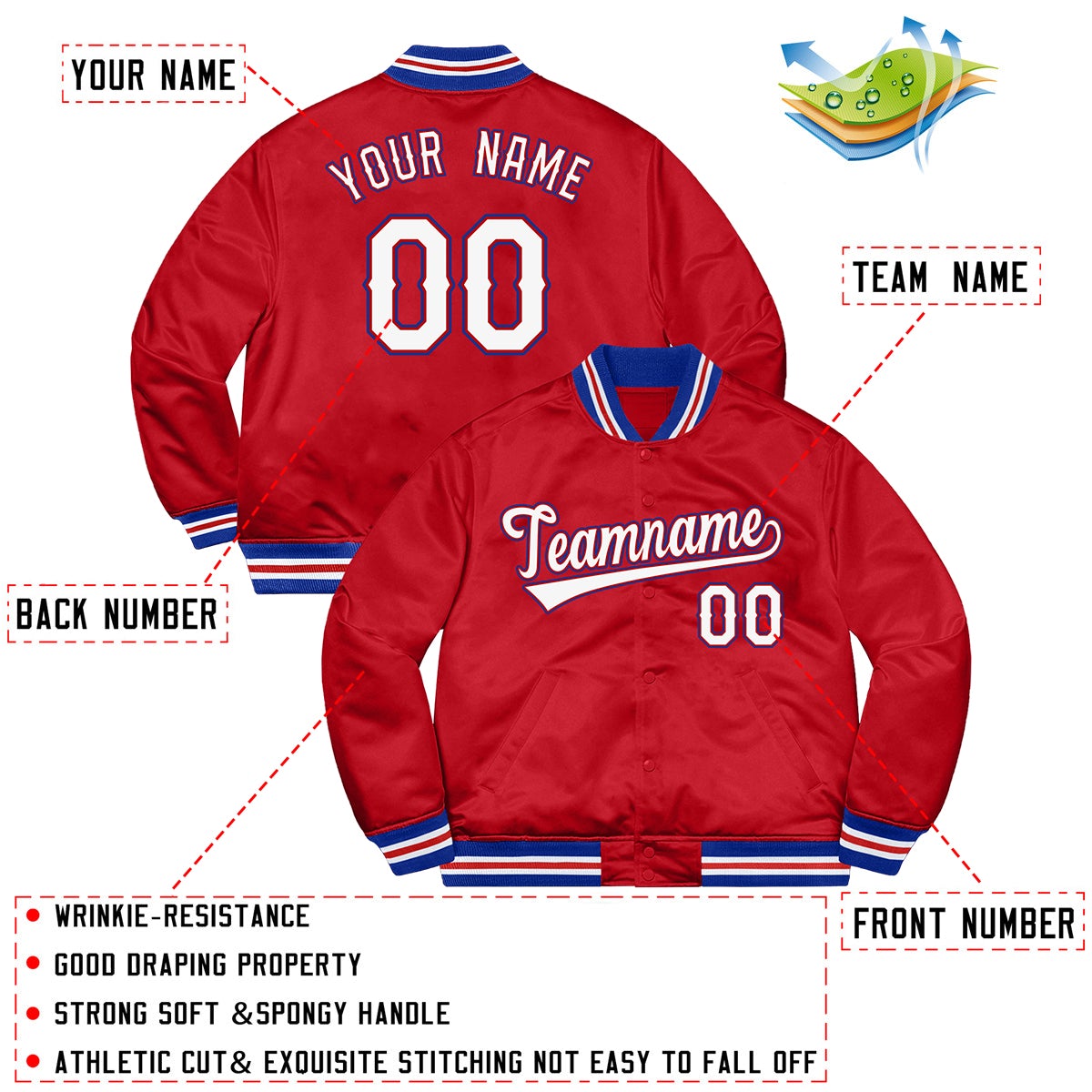 Custom Red White-Royal Letterman Solider Classic Style Varsity Full-Snap Jacket