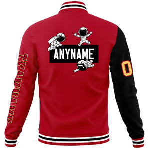 Custom Red Black Two Tone Split Fashion Varsity Letterman Jacket with Raglan Sleeves