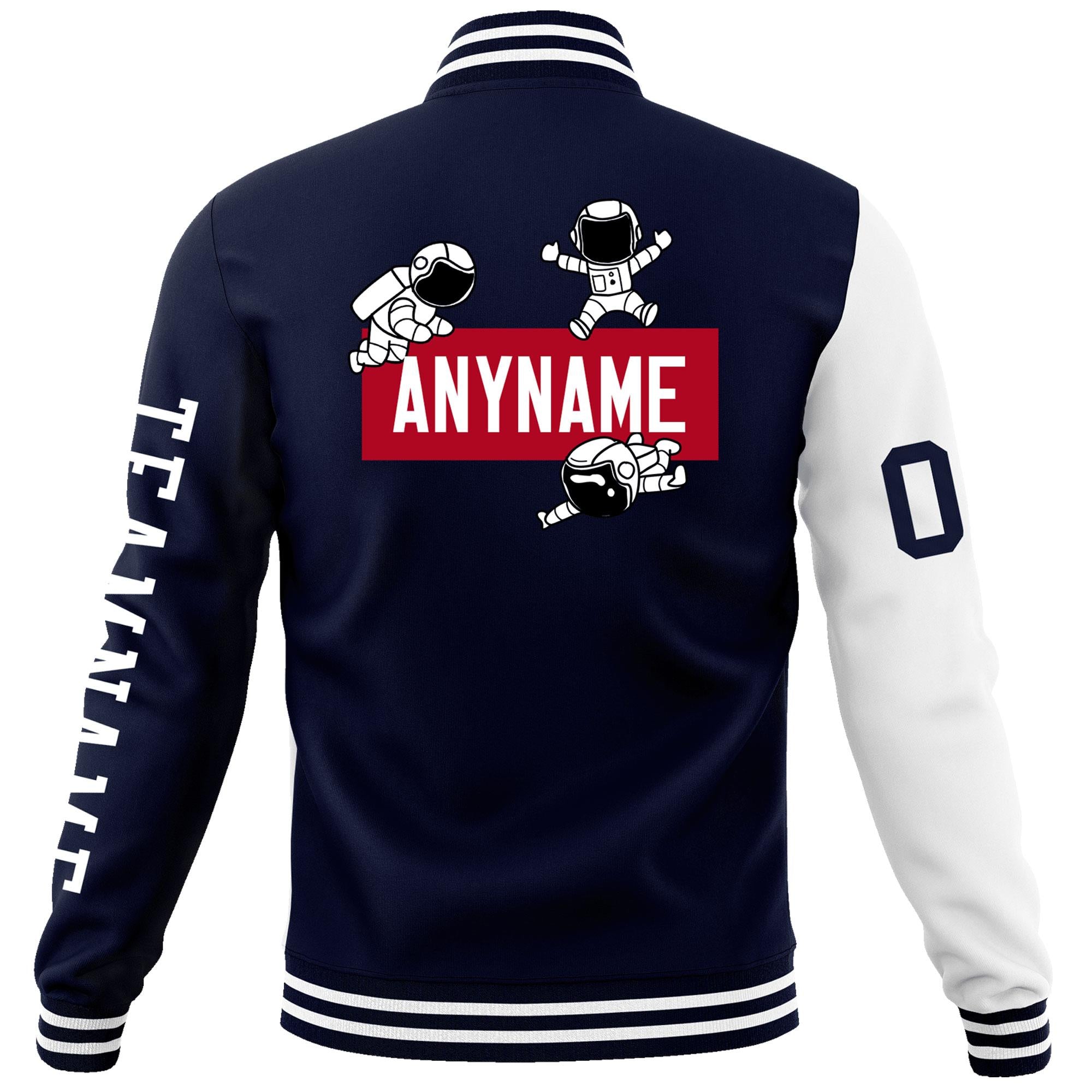 Custom Navy White Two Tone Split Fashion Varsity Letterman Jacket with Raglan Sleeves