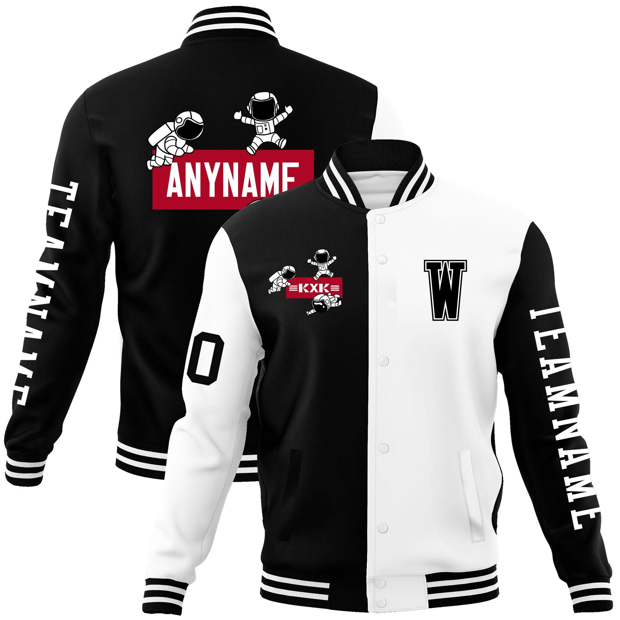 Custom Black White Two Tone Split Fashion Varsity Letterman Jacket with Raglan Sleeves