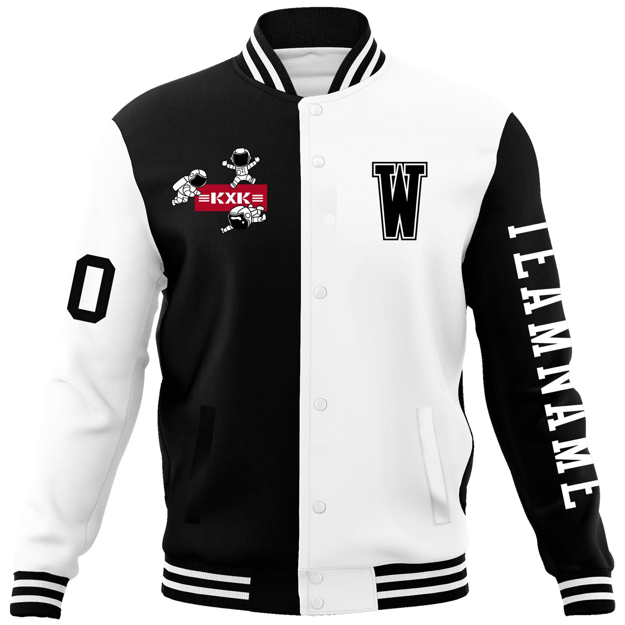 Custom Black White Two Tone Split Fashion Varsity Letterman Jacket with Raglan Sleeves