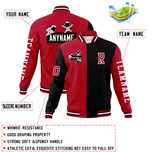 Custom Red Black Two Tone Split Fashion Varsity Letterman Jacket with Raglan Sleeves