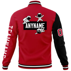 Custom Red Black Two Tone Split Fashion Varsity Letterman Jacket with Raglan Sleeves