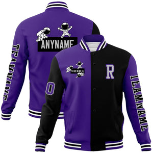 Custom Purple Black Two Tone Split Fashion Varsity Letterman Jacket with Raglan Sleeves