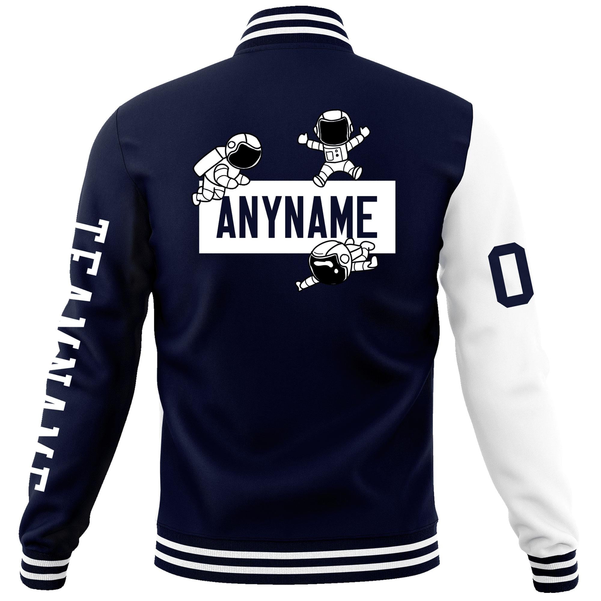 Custom Navy White Two Tone Split Fashion Varsity Letterman Jacket with Raglan Sleeves