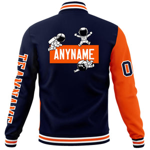 Custom Navy Orange Two Tone Split Fashion Varsity Letterman Jacket with Raglan Sleeves