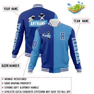 Custom Royal Light Blue Two Tone Split Fashion Varsity Letterman Jacket with Raglan Sleeves