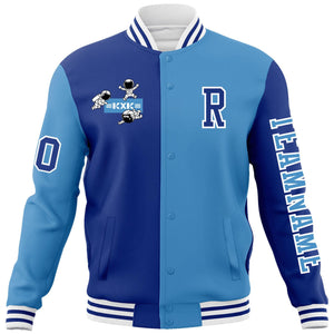 Custom Royal Light Blue Two Tone Split Fashion Varsity Letterman Jacket with Raglan Sleeves