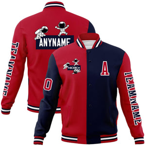 Custom Red Navy Two Tone Split Fashion Varsity Letterman Jacket with Raglan Sleeves