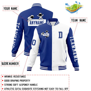 Custom Royal White Two Tone Split Fashion Varsity Letterman Jacket with Raglan Sleeves