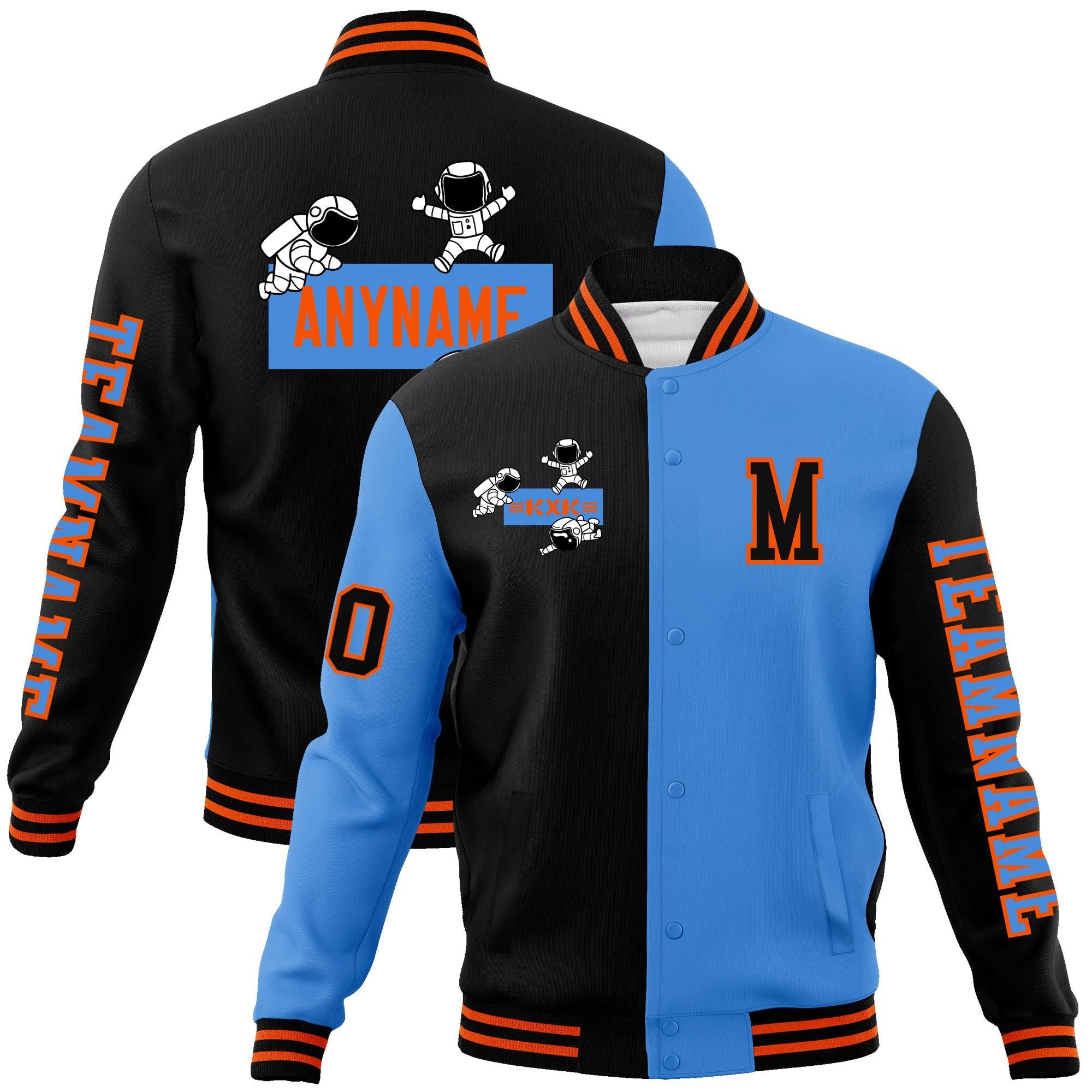 Custom Black Powder Blue Two Tone Split Fashion Varsity Letterman Jacket with Raglan Sleeves