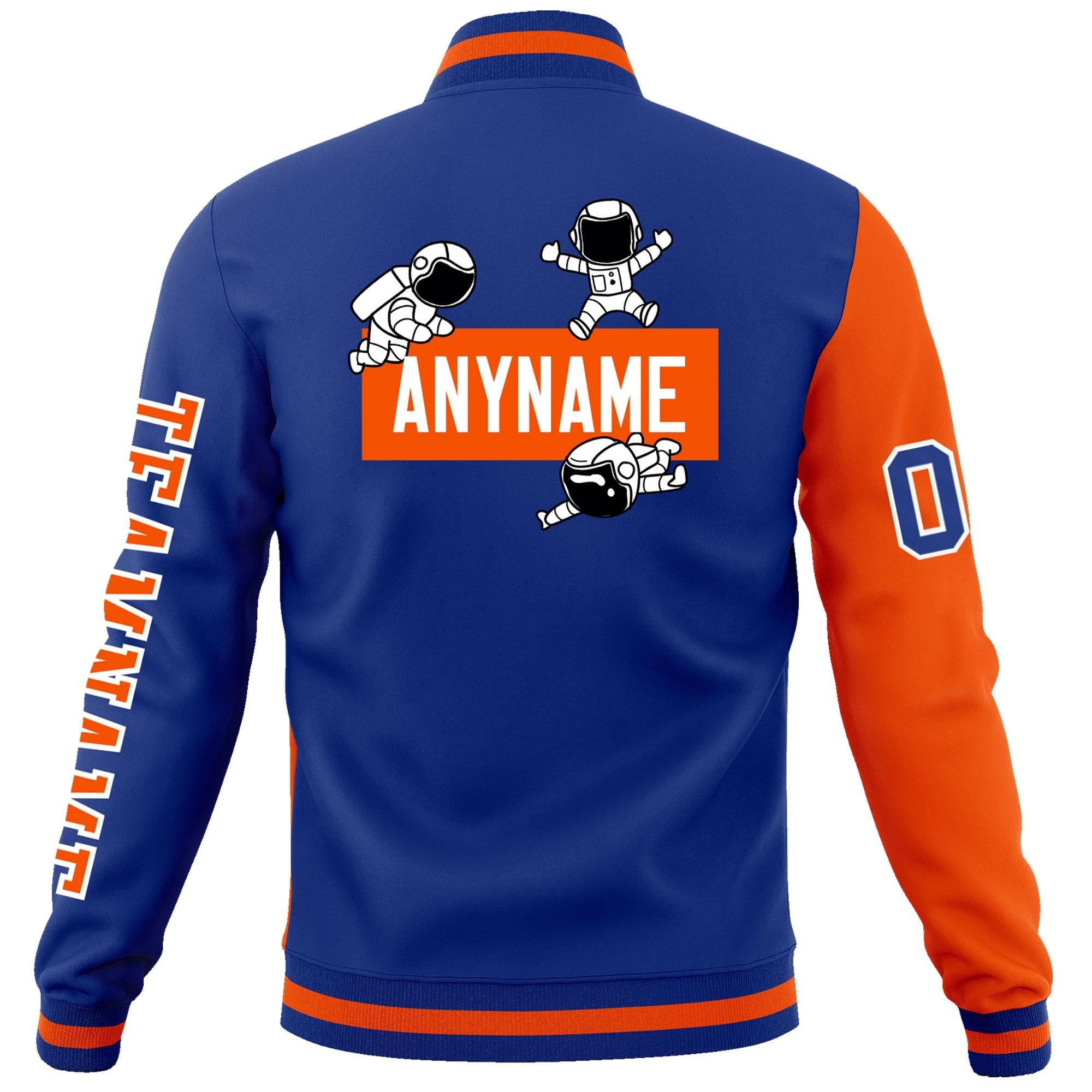 Custom Royal Orange Two Tone Split Fashion Varsity Letterman Jacket with Raglan Sleeves