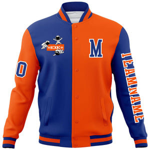 Custom Royal Orange Two Tone Split Fashion Varsity Letterman Jacket with Raglan Sleeves