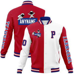 Custom Red White Two Tone Split Fashion Varsity Letterman Jacket with Raglan Sleeves