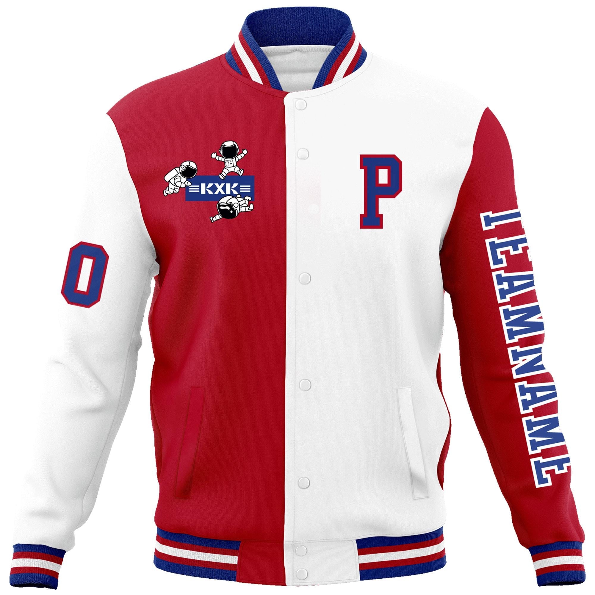 Custom Red White Two Tone Split Fashion Varsity Letterman Jacket with Raglan Sleeves