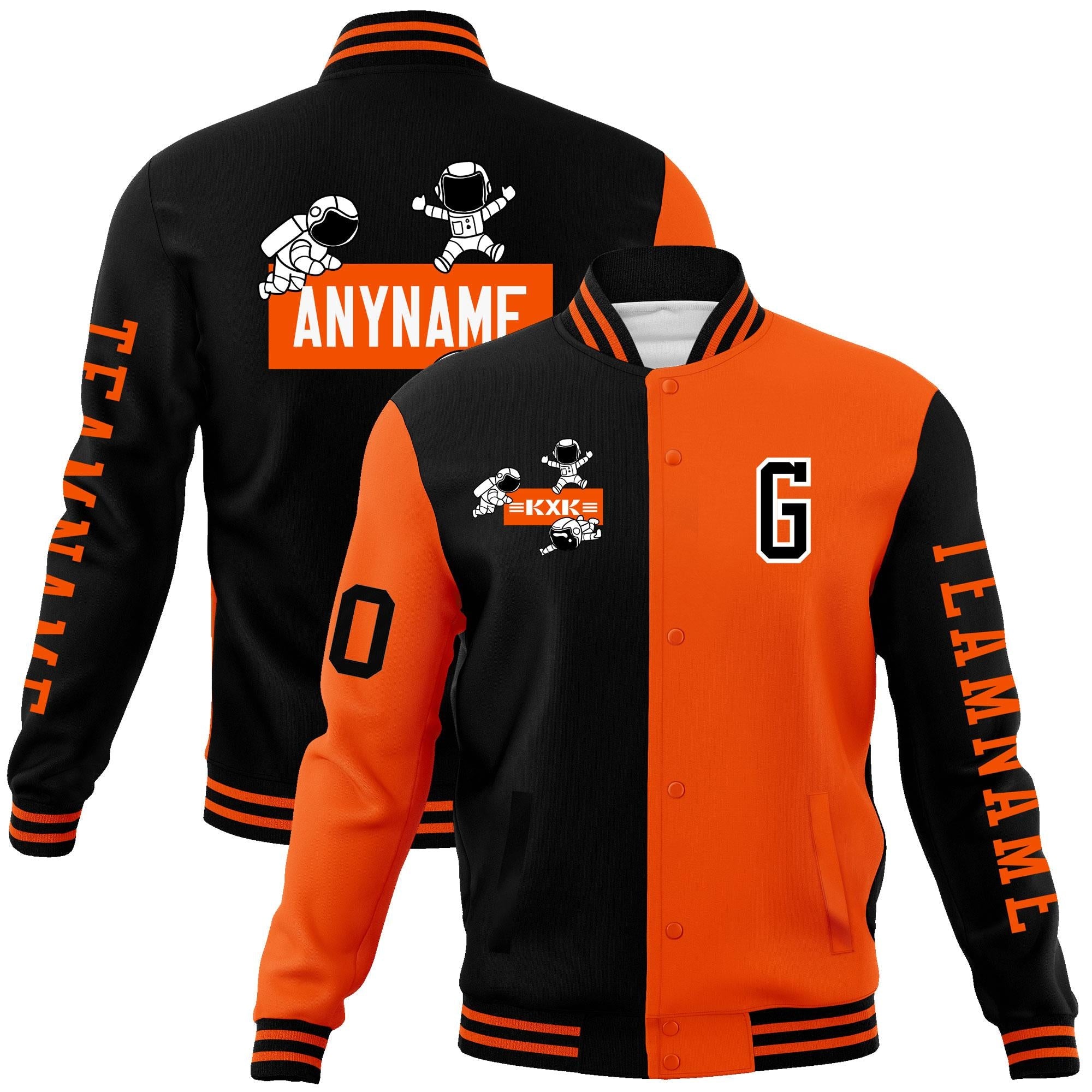 Custom Black Orange Two Tone Split Fashion Varsity Letterman Jacket with Raglan Sleeves