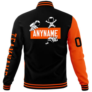 Custom Black Orange Two Tone Split Fashion Varsity Letterman Jacket with Raglan Sleeves