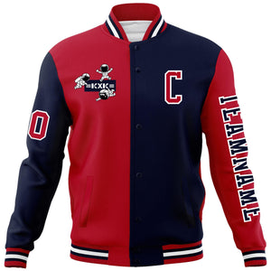 Custom Red Navy Two Tone Split Fashion Varsity Letterman Jacket with Raglan Sleeves