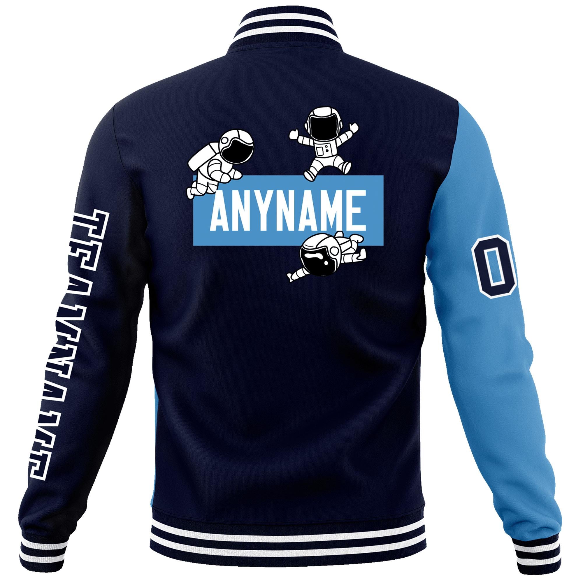 Custom Navy Light Blue Two Tone Split Fashion Varsity Letterman Jacket with Raglan Sleeves