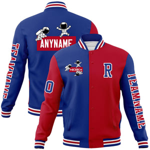 Custom Royal Red Two Tone Split Fashion Varsity Letterman Jacket with Raglan Sleeves