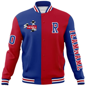 Custom Royal Red Two Tone Split Fashion Varsity Letterman Jacket with Raglan Sleeves