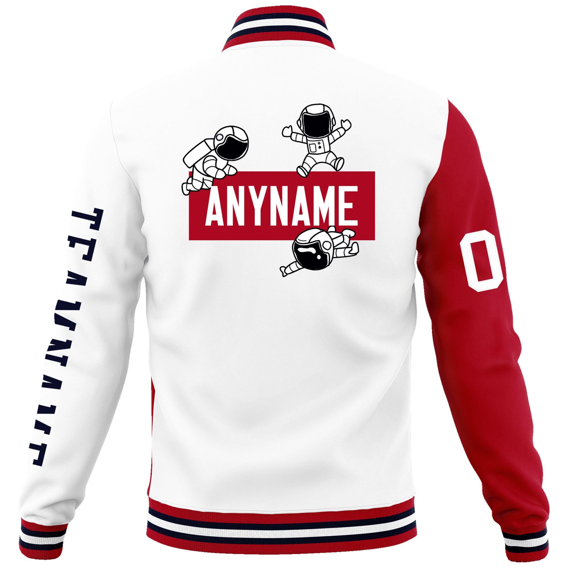 Custom White Red Two Tone Split Fashion Varsity Letterman Jacket with Raglan Sleeves